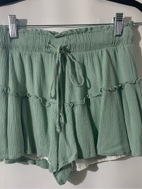 Altar'd State Sage Green Ruffle Tie-Waist Mini Skort